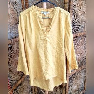 Ellen Tracy Butter Yellow 100% Linen Blouse_Med